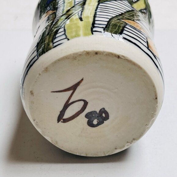 Studio Art Pottery Vase Signed Floral Blue Iris Home Decor - Picture 6 of 7